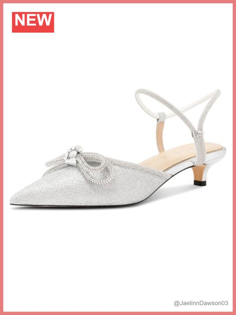Kitten Heels Women Rhinestone Bow Pointed Toe Low Heel Ankle Strap Bridal Prom